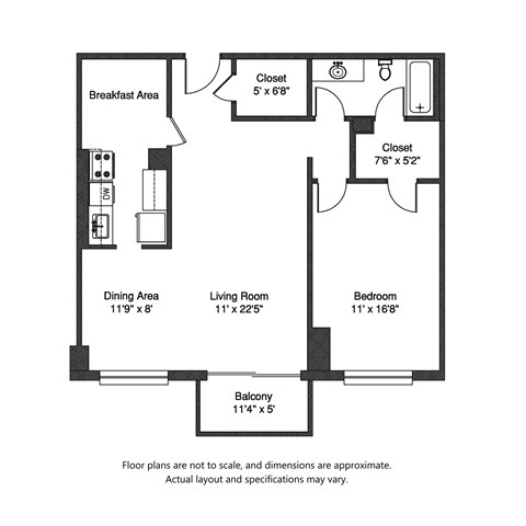 1x1 868sf Floor Plan 8200W